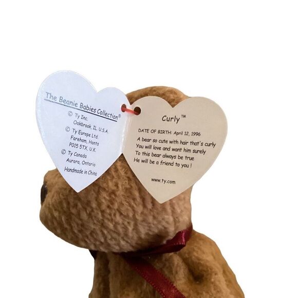 1993 1996 Retired Curly The Teddy Bear Ty Beanie Baby Plush Collectible Vintage - Picture 12 of 12